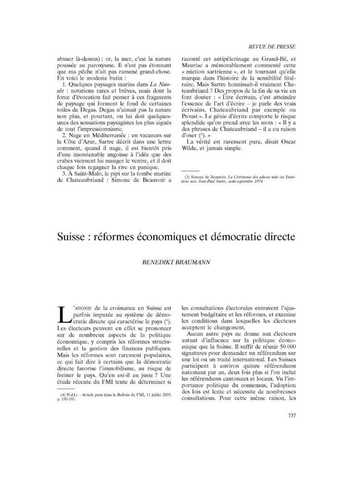 Suisse : réformes économiques et démocratie directe
 – page 1