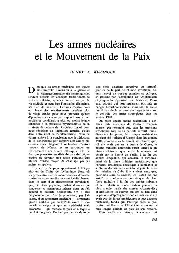 Les armes nucléaires et le Mouvement de la Paix
 – page 1