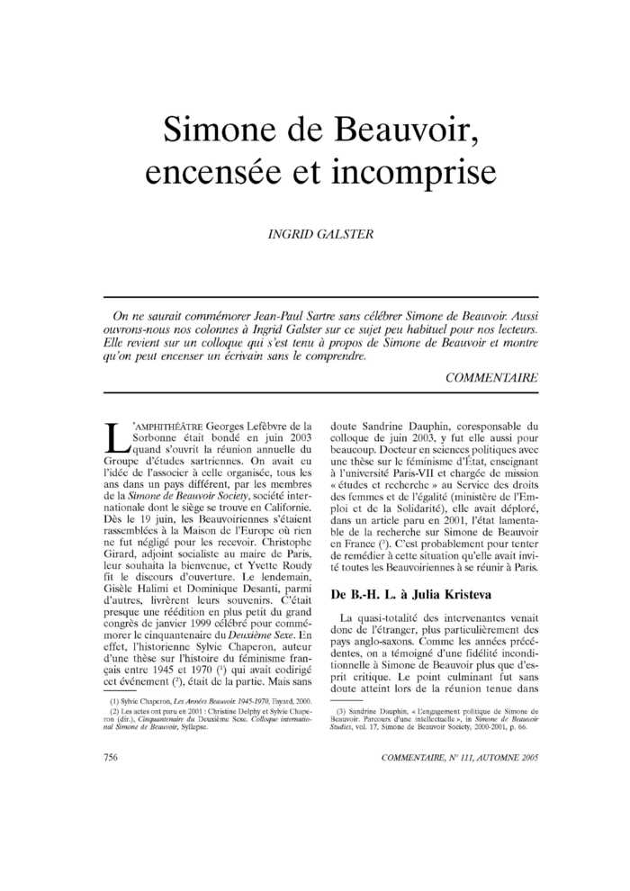 Simone de Beauvoir, encensée et incomprise
 – page 1