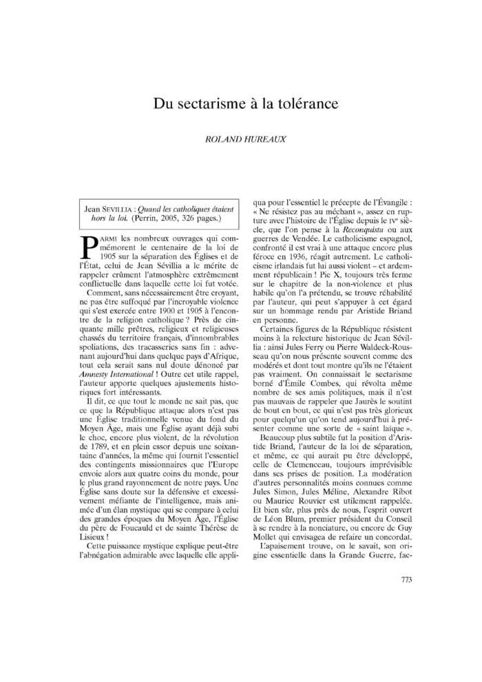 Du sectarisme à la tolérance
 – page 1