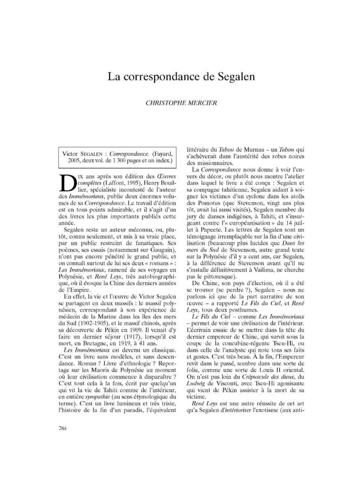 La correspondance de Segalen
 – page 1