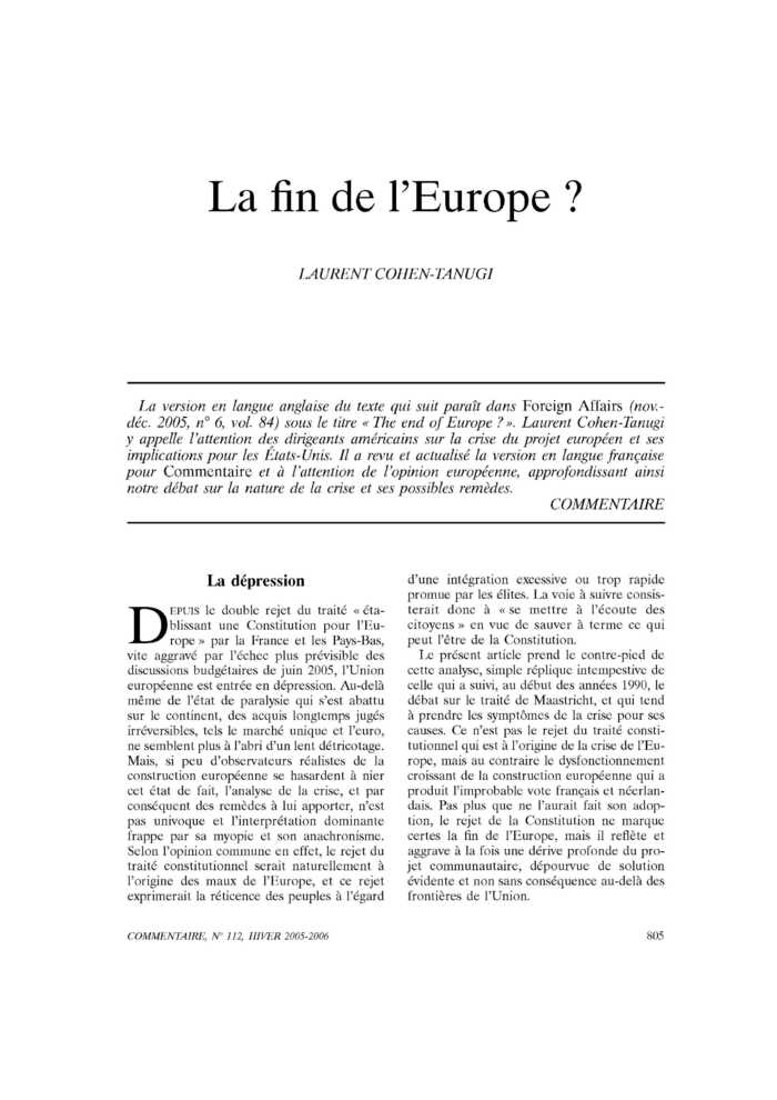 La fin de l’Europe ?
 – page 1