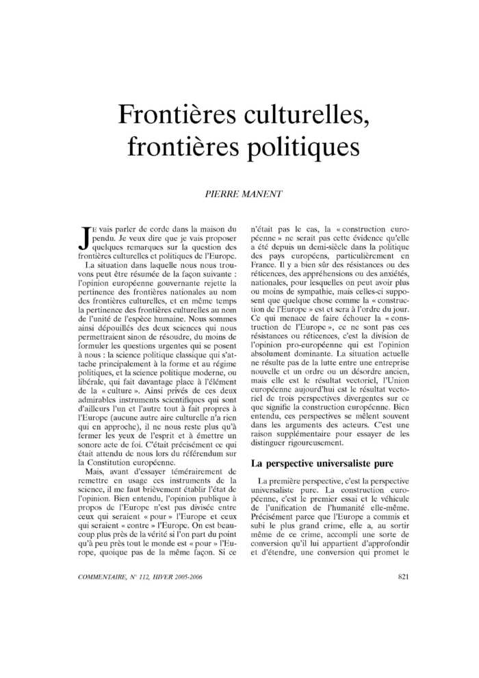 Frontières culturelles, frontières politiques
 – page 1