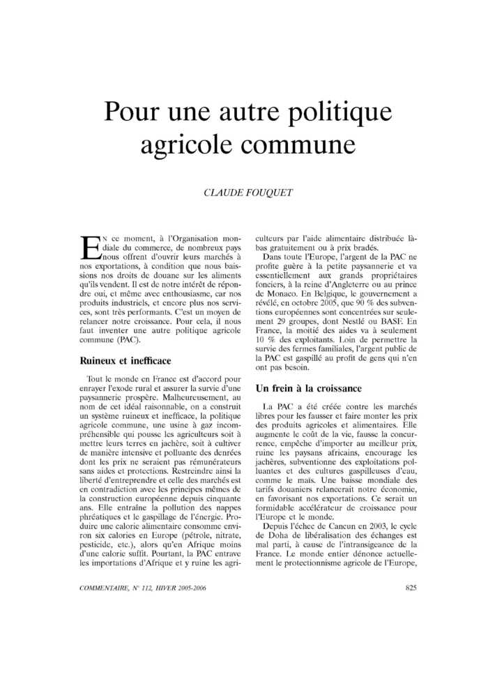 Pour une autre politique agricole commune
 – page 1