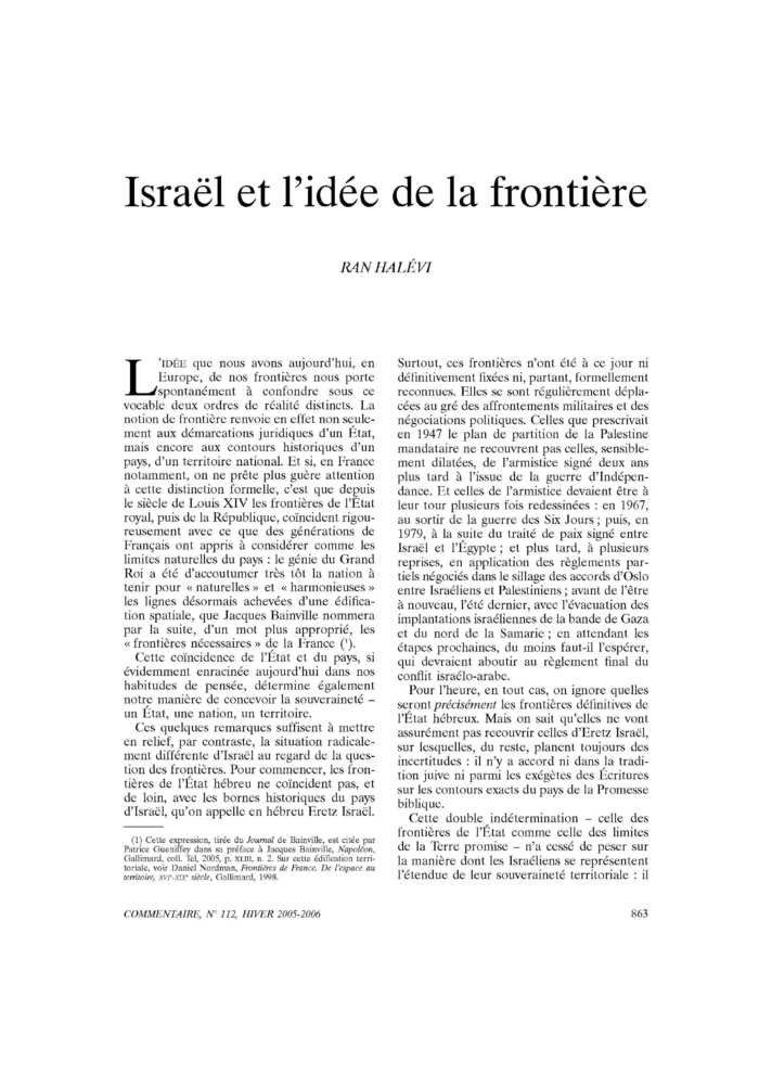 Israël et l’idée de la frontière
 – page 1