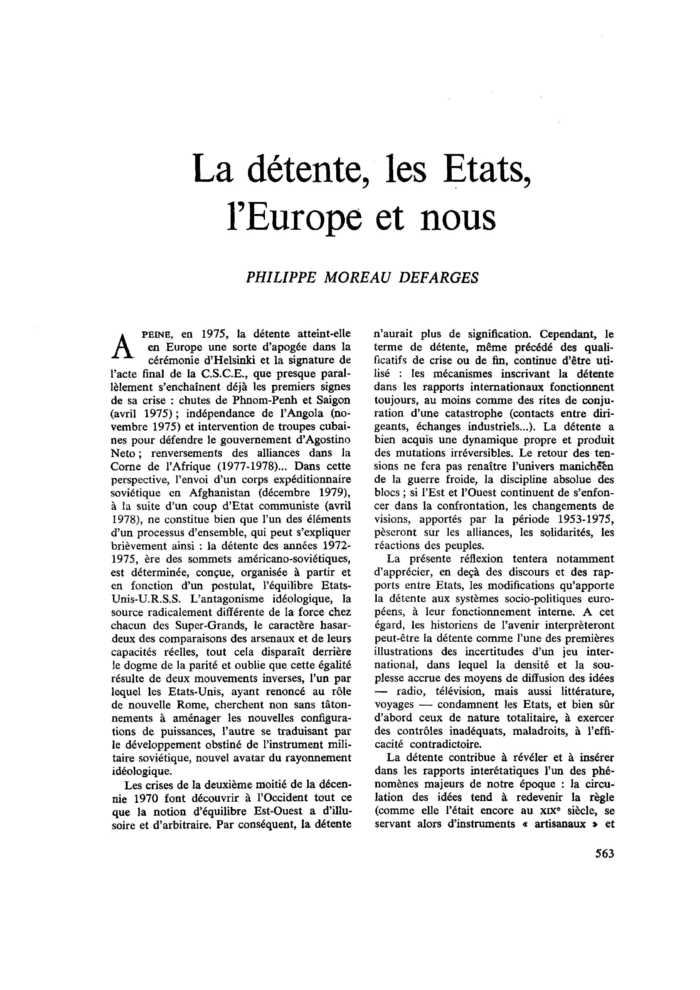 La détente, les États, l’Europe et nous
 – page 1