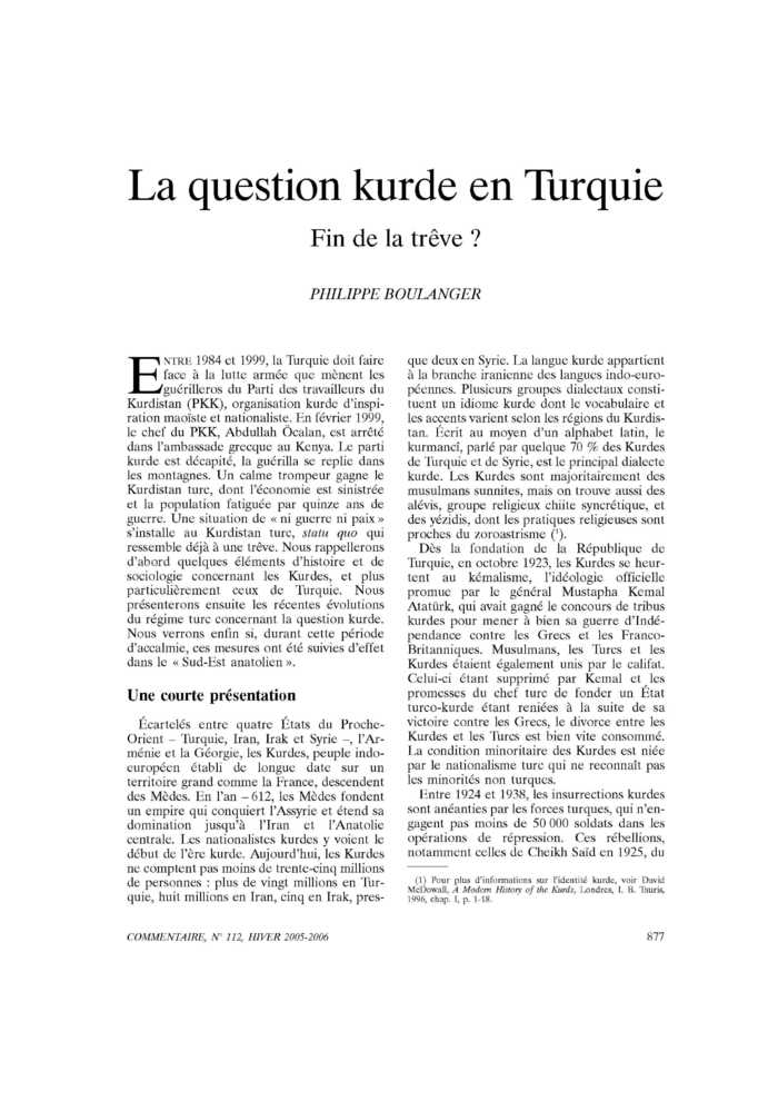 La question kurde en Turquie. Fin de la trêve ?
 – page 1