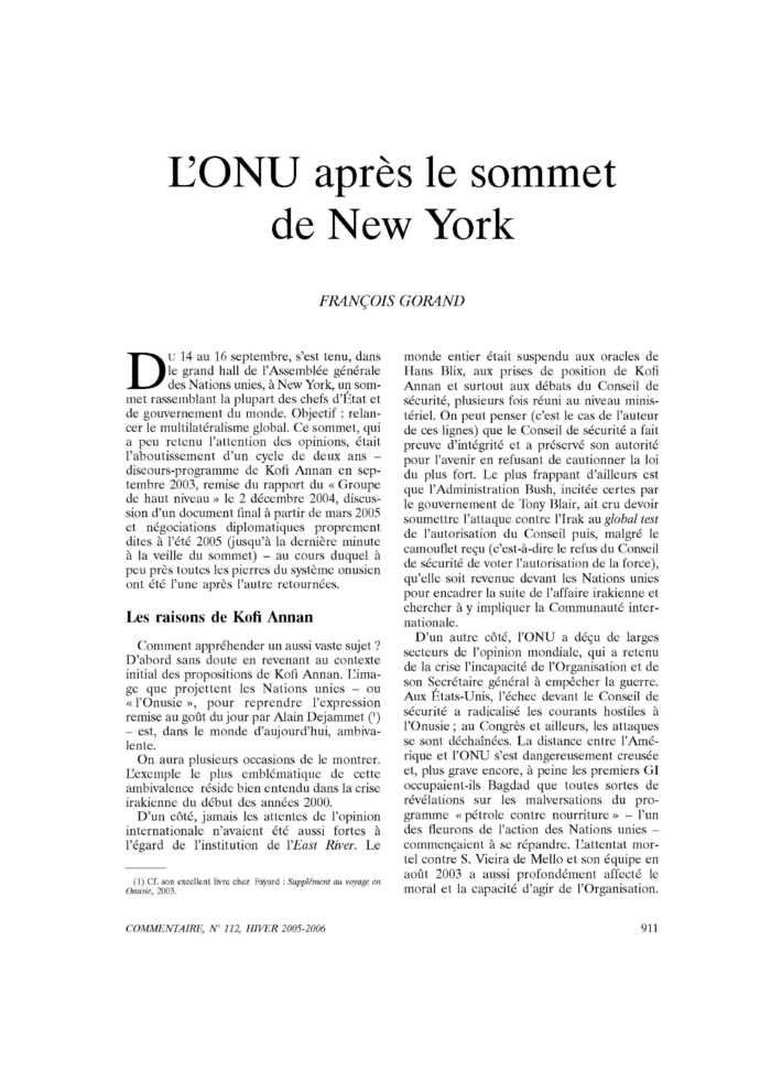 L’ONU après le sommet de New York
 – page 1