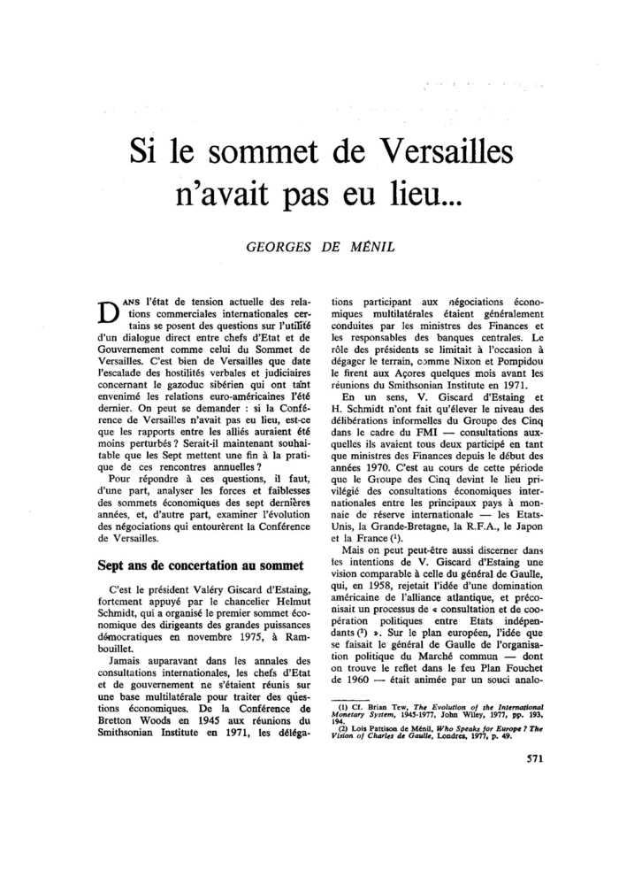 Si le sommet de Versailles n’avait pas eu lieu
 – page 1