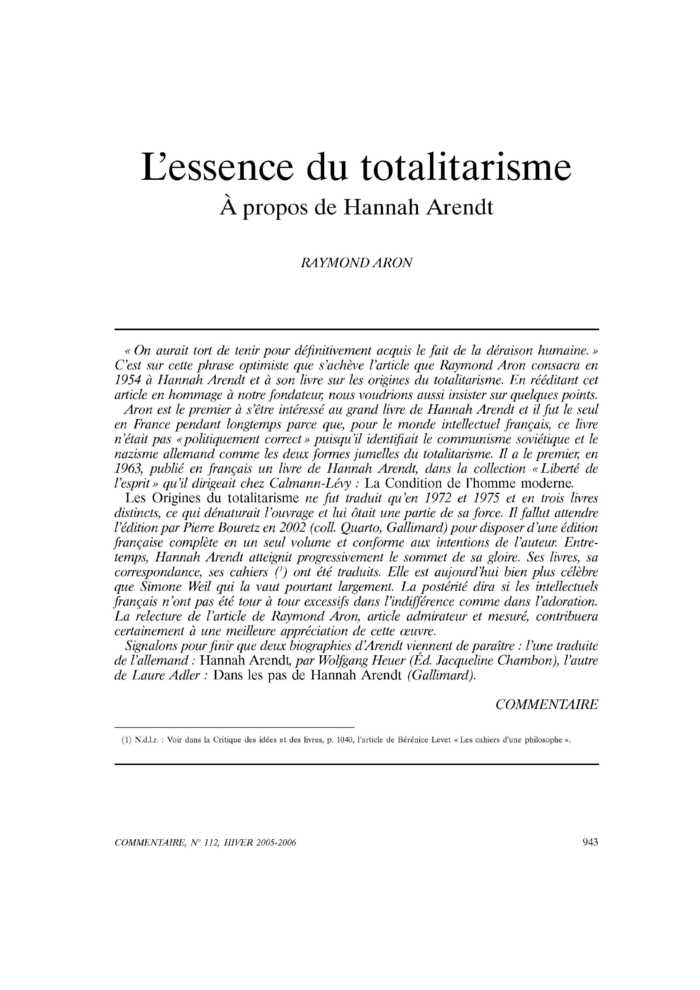 L’essence du totalitarisme. À propos de Hannah Arendt
 – page 1