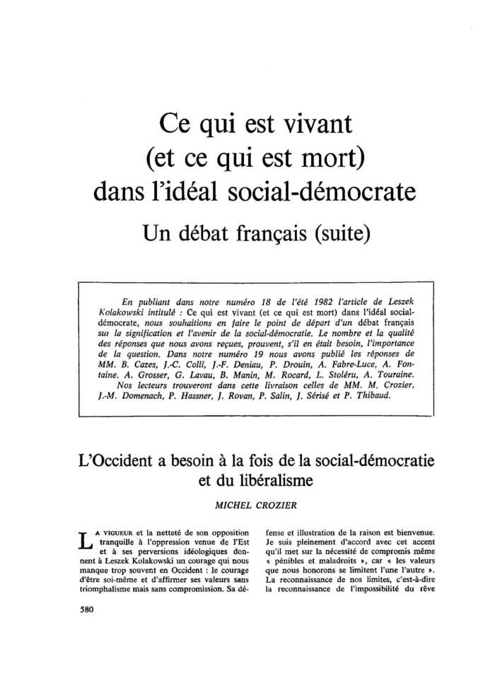 L’Occident a besoin à la fois de la social-démocratie et du libéralisme
 – page 1