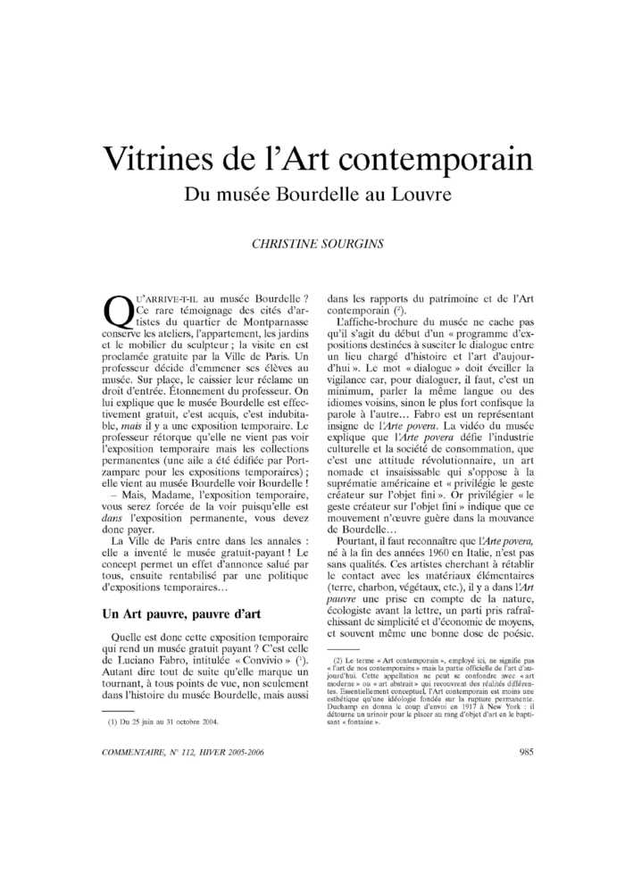 Vitrines de l’Art contemporain. Du musée Bourdelle au Louvre
 – page 1