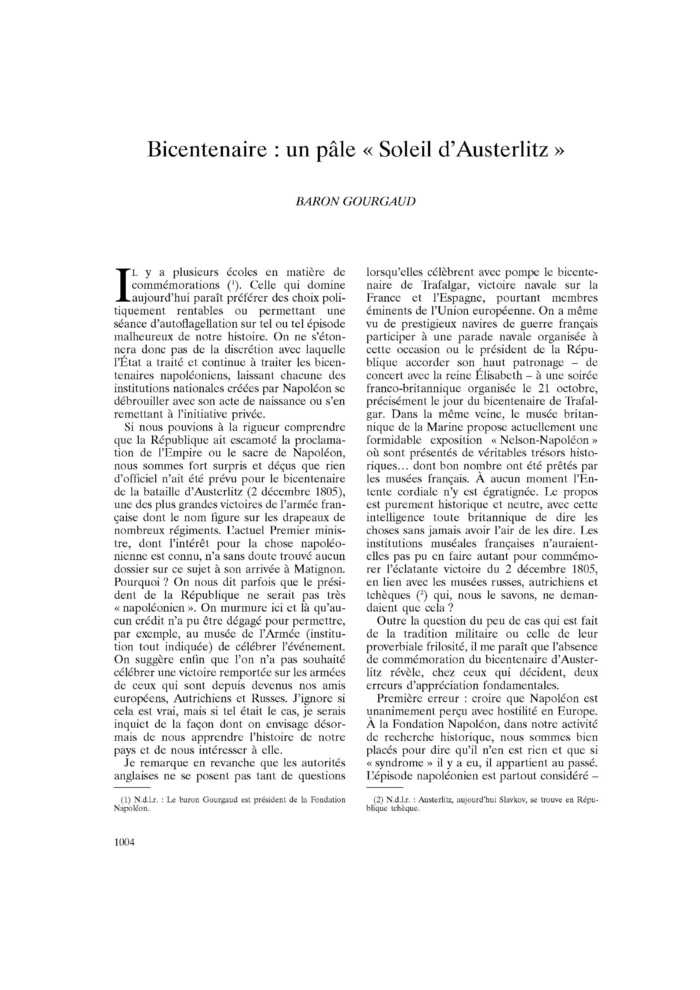 Bicentenaire : un pâle « Soleil d’Austerlitz »
 – page 1