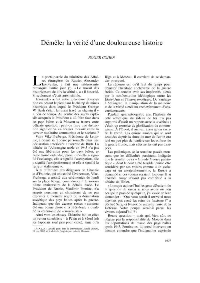 Démêler la vérité d’une douloureuse histoire
 – page 1