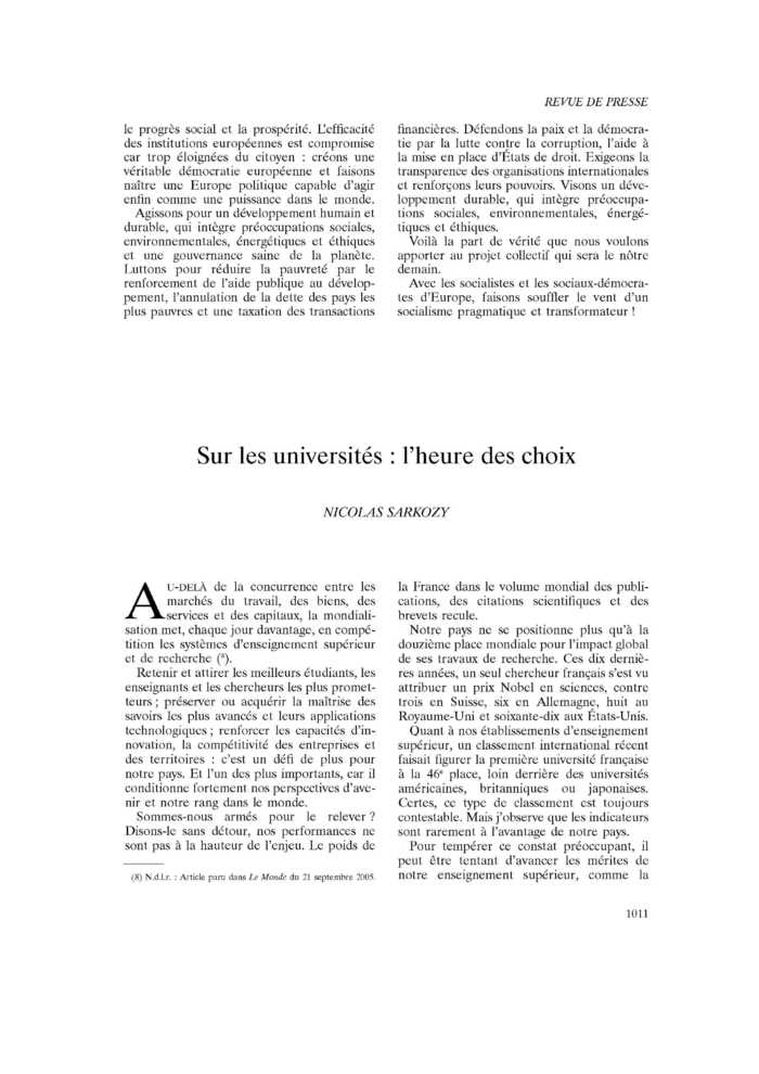 Sur les universités : l’heure des choix
 – page 1