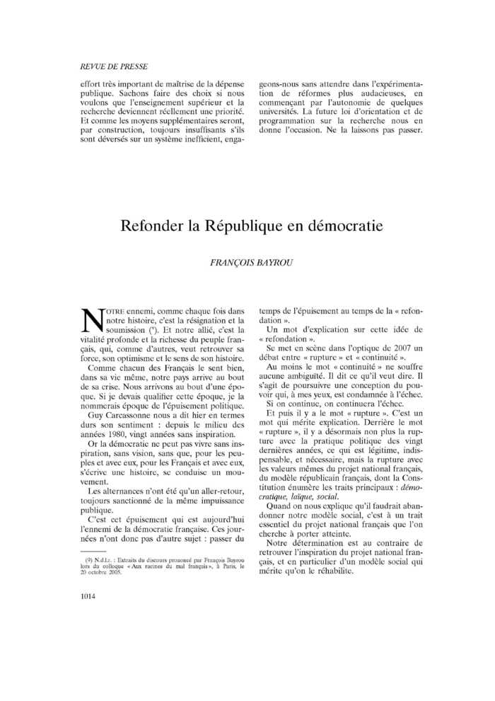 Refonder la République en démocratie
 – page 1