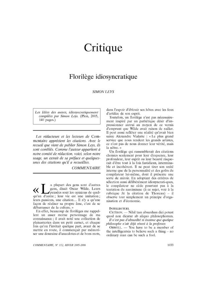Florilège idiosyncratique
 – page 1