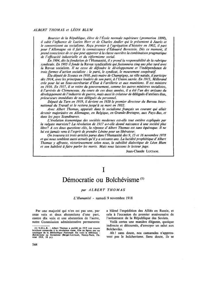 I. Démocratie ou Bolchévisme
 – page 1