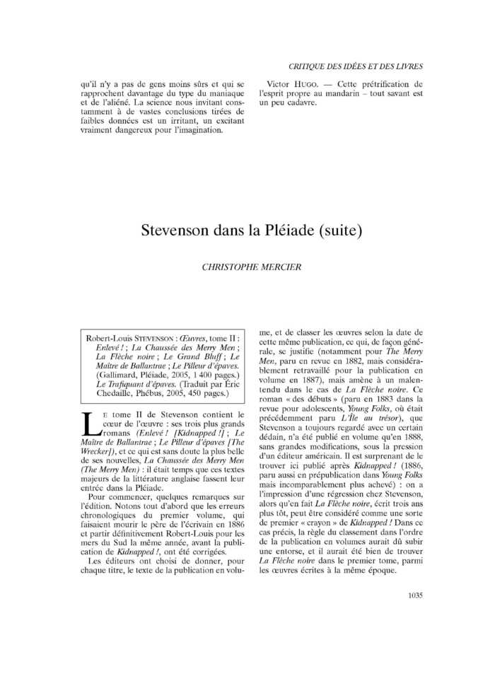 Stevenson dans la Pléiade (suite)
 – page 1