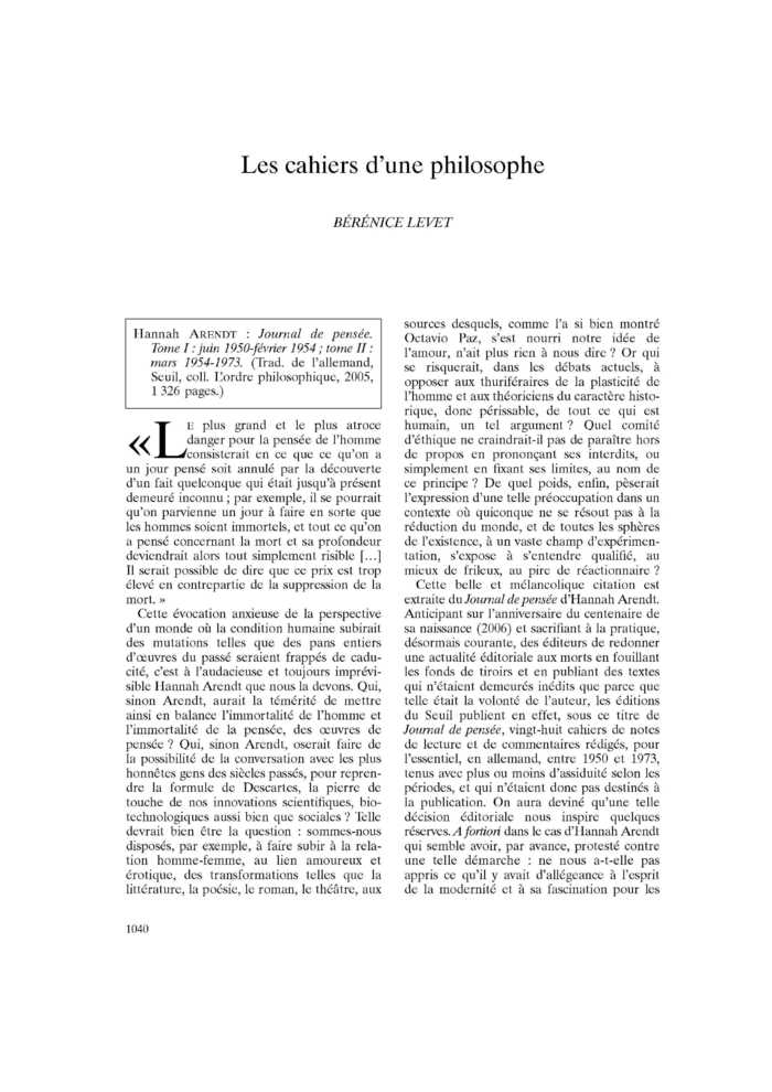 Les cahiers d’une philosophe
 – page 1