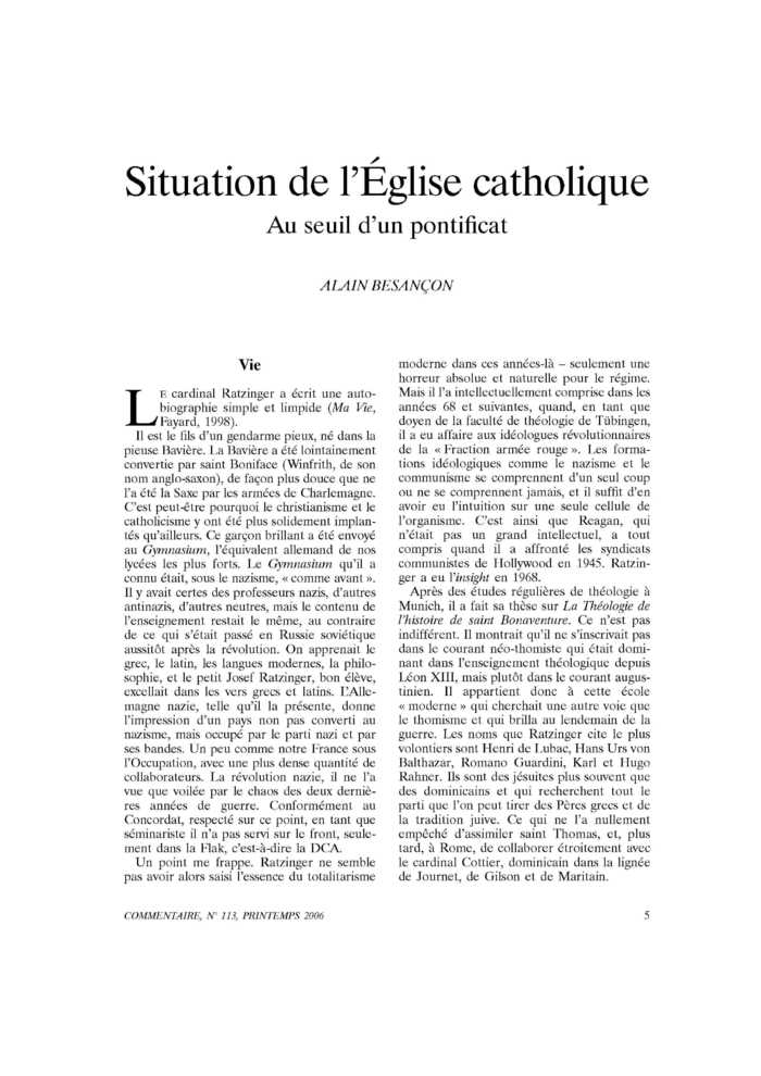 Situation de l’Église catholique. Au seuil d’un pontificat
 – page 1