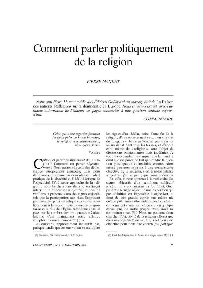 Comment parler politiquement de la religion
 – page 1