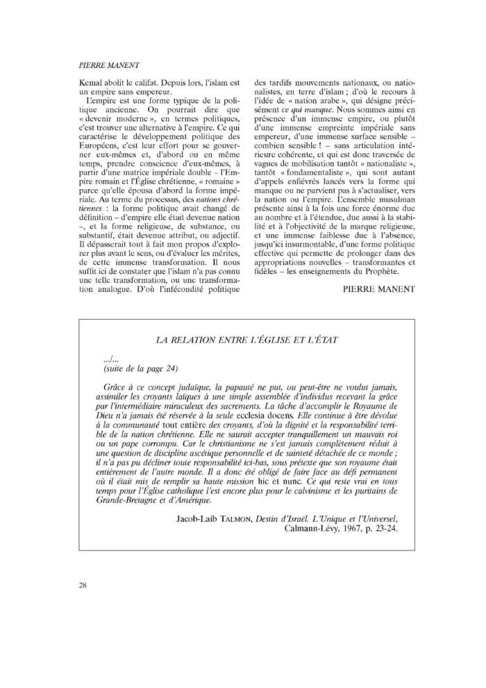 LA RELATION ENTRE L’ÉGLISE ET L’ÉTAT (suite)
 – page 1