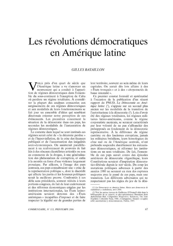 Les révolutions démocratiques en Amérique latine
 – page 1