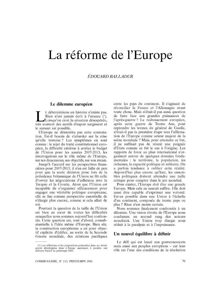 La réforme de l’Europe
 – page 1