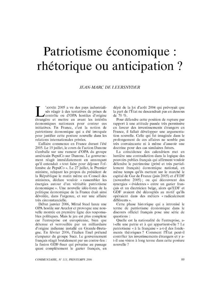 Patriotisme économique : rhétorique ou anticipation ?
 – page 1