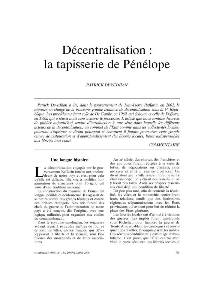 Décentralisation : la tapisserie de Pénélope
 – page 1