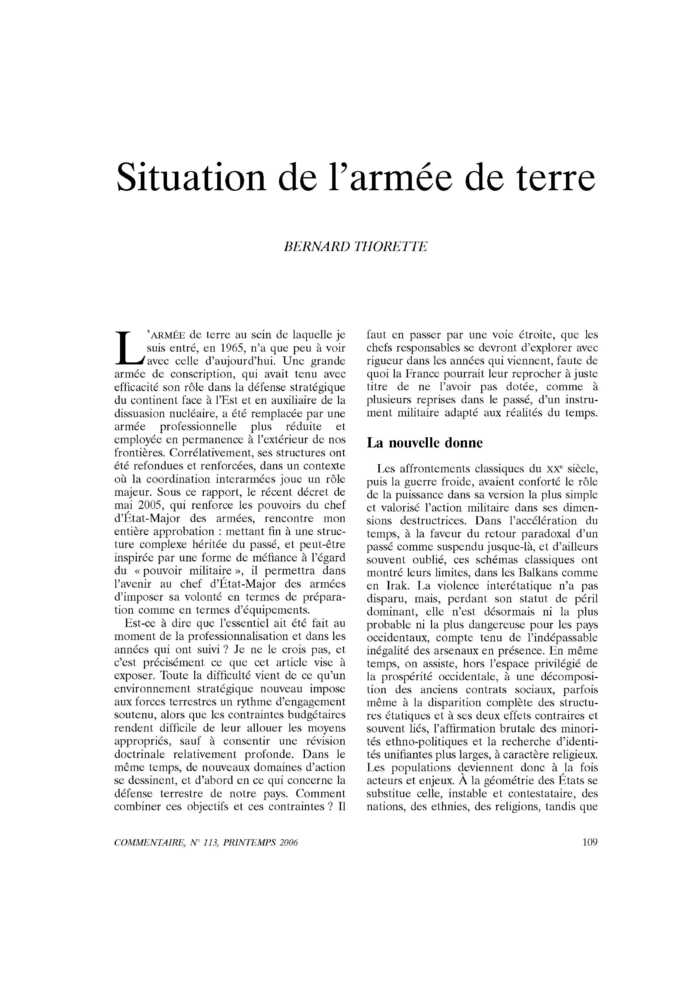 Situation de l’armée de terre
 – page 1