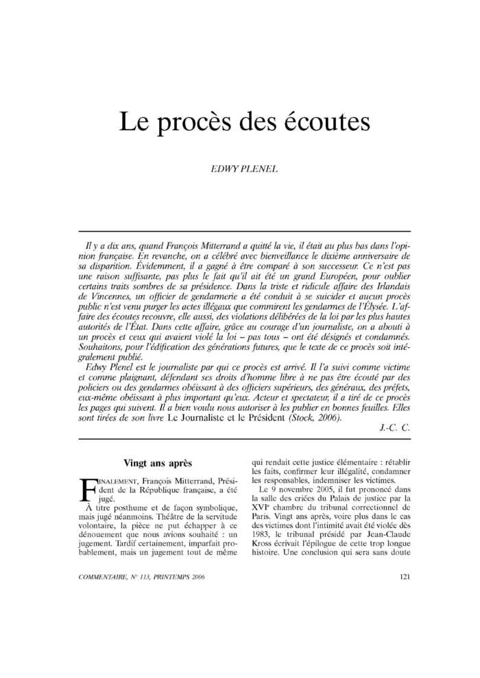 Le procès des écoutes
 – page 1