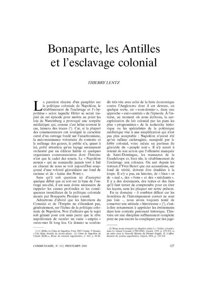 Bonaparte, les Antilles et l’esclavage colonial
 – page 1