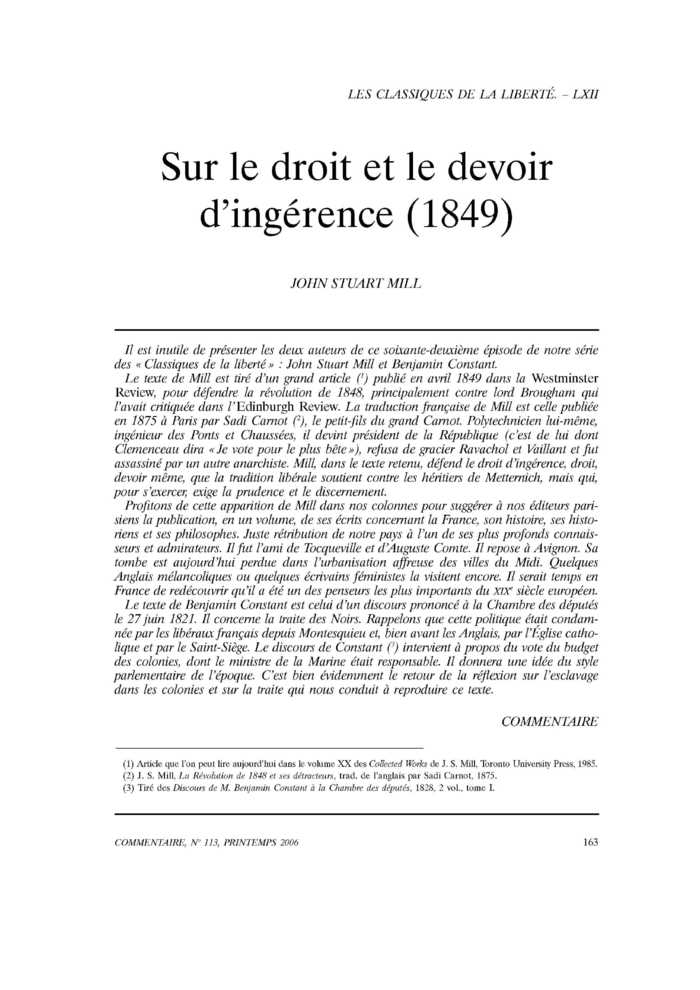 Sur le droit et le devoir d’ingérence (1849)
 – page 1