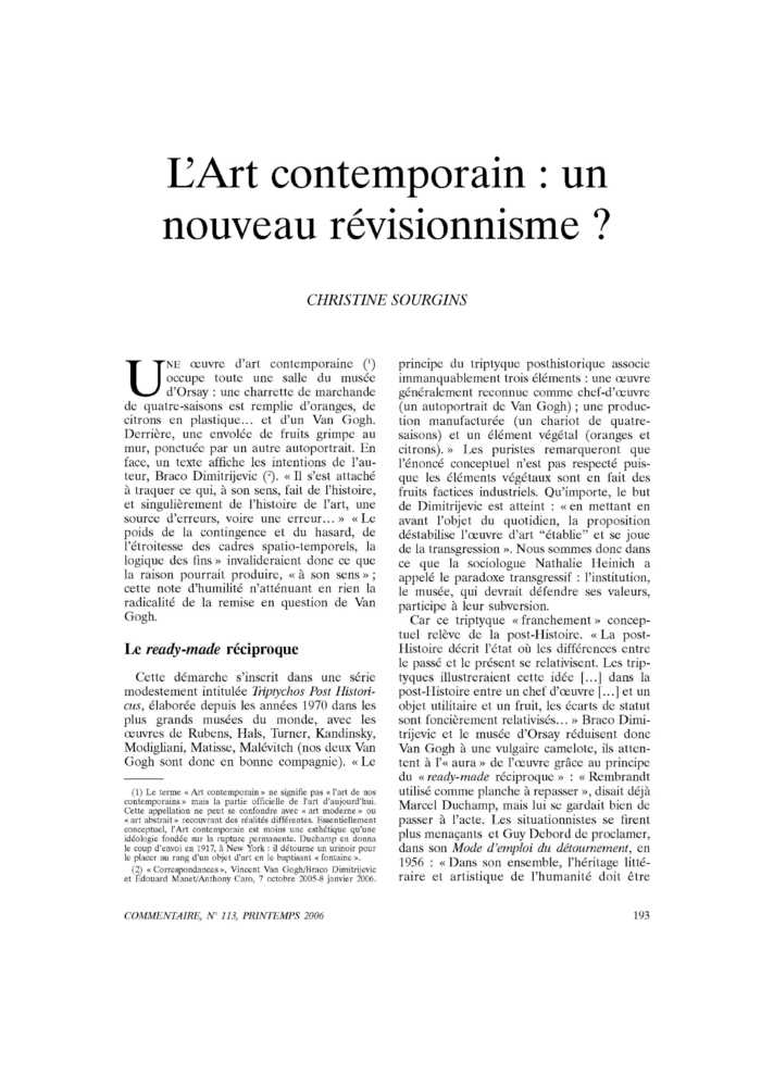 L’Art contemporain : un nouveau révisionnisme ?
 – page 1