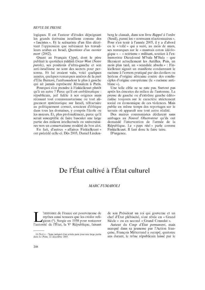 De l’État cultivé à l’État culturel
 – page 1