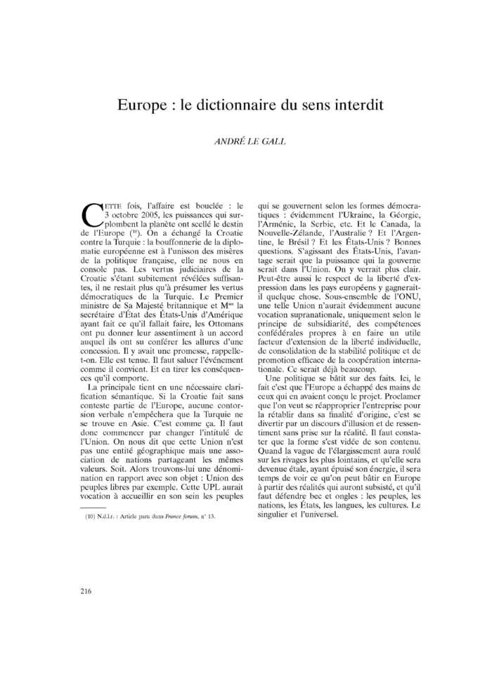 Europe : le dictionnaire du sens interdit
 – page 1