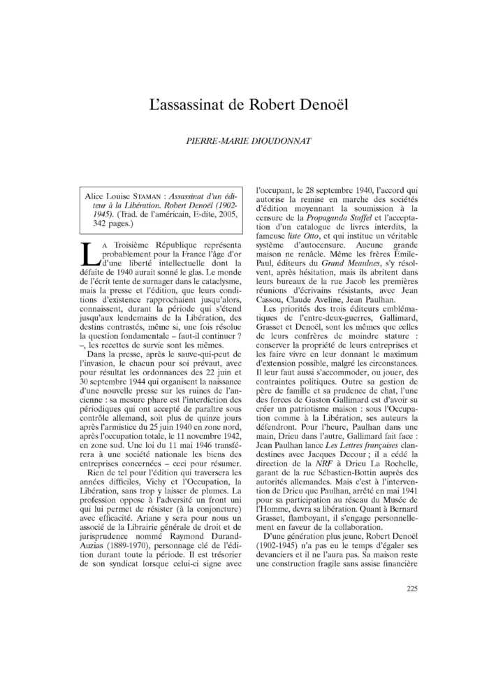 L’assassinat de Robert Denoël
 – page 1