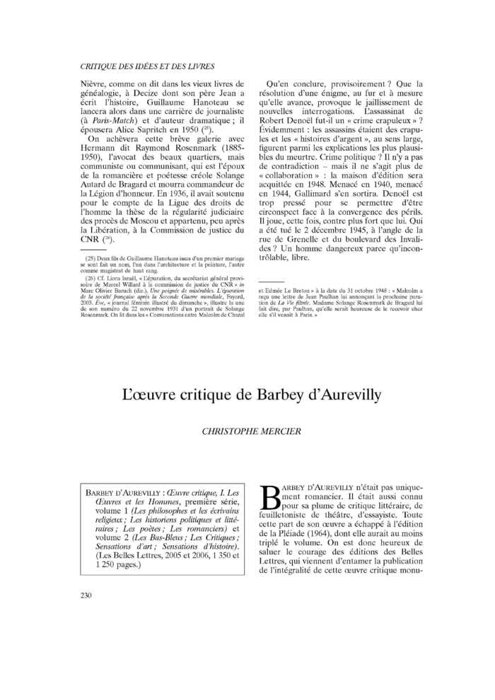 L’œuvre critique de Barbey d’Aurevilly
 – page 1
