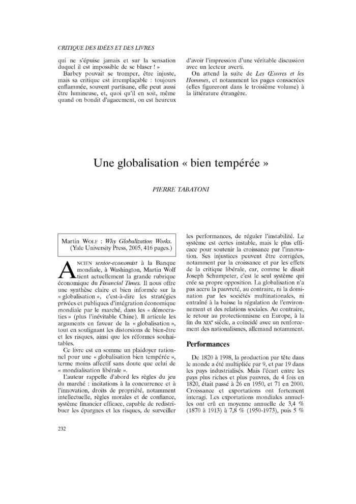 Une globalisation « bien tempérée »
 – page 1