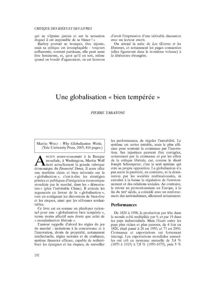 Une globalisation « bien tempérée »
 – page 1
