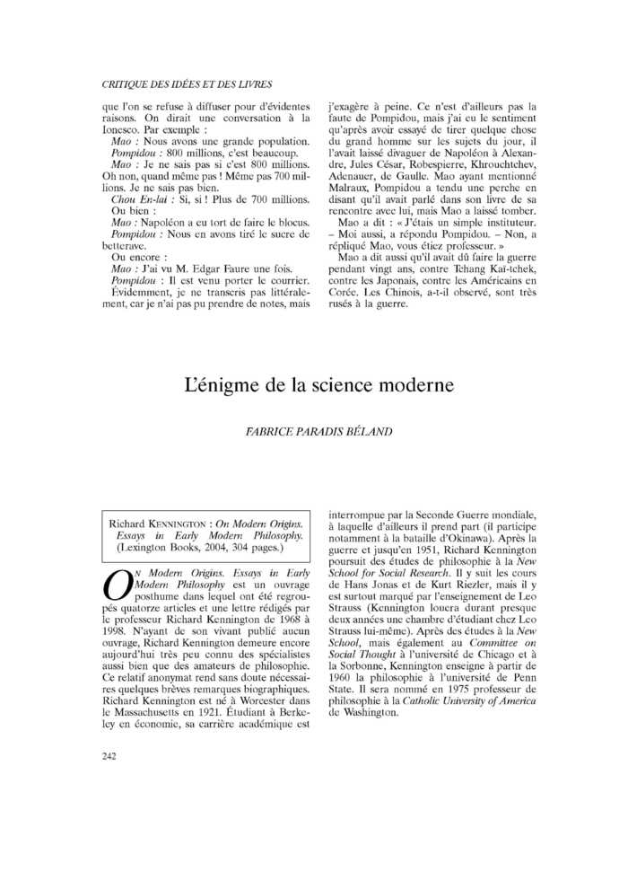 L’énigme de la science moderne
 – page 1