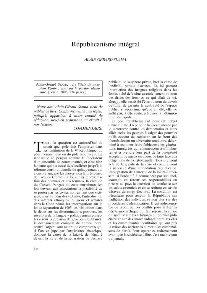 Républicanisme intégral
 – page 1