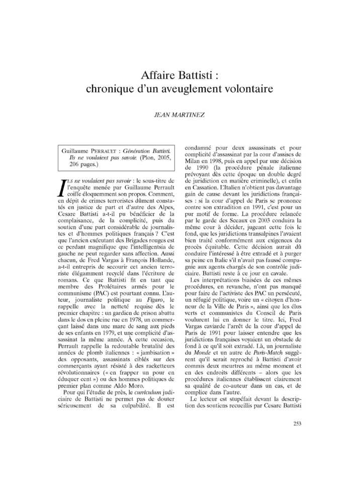 Affaire Battisti : chronique d’un aveuglement volontaire
 – page 1