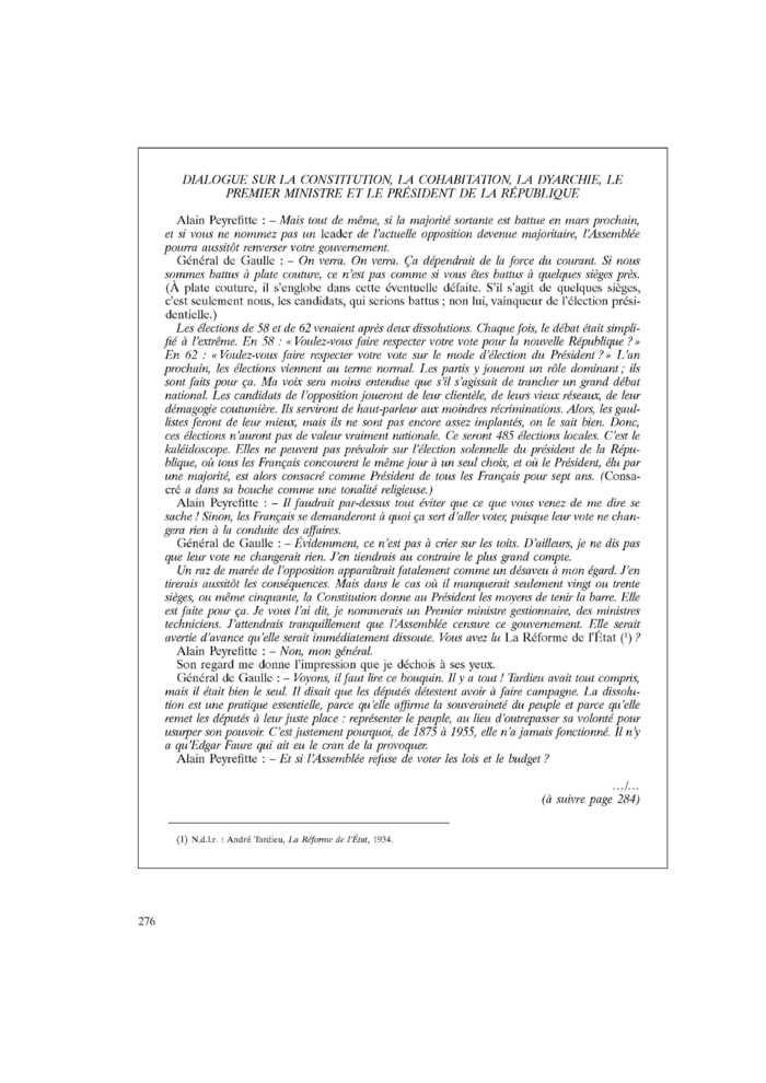 DIALOGUE SUR LA CONSTITUTION, LA COHABITATION, LA DYARCHIE, LE PREMIER MINISTRE ET LE PRÉSIDENT DE LA RÉPUBLIQUE
 – page 1