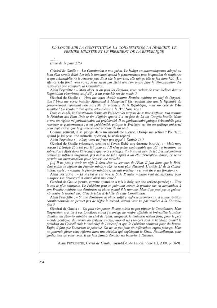 DIALOGUE SUR LA CONSTITUTION, LA COHABITATION, LA DYARCHIE, LE PREMIER MINISTRE ET LE PRÉSIDENT DE LA RÉPUBLIQUE (suite)
 – page 1