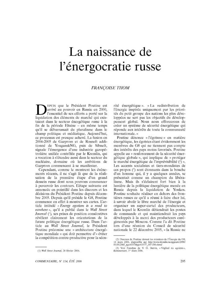 La naissance de l’énergocratie russe
 – page 1