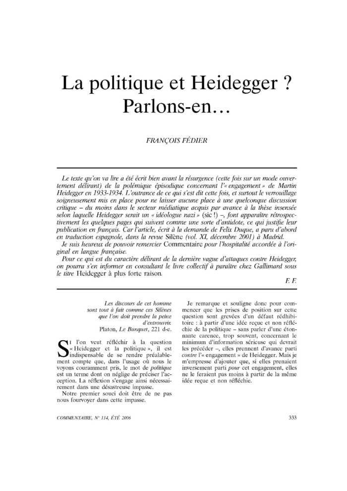 La politique et Heidegger ? Parlons-en…
 – page 1