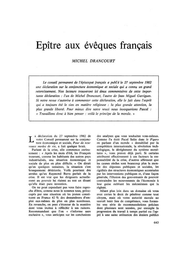 Epître aux évêques français
 – page 1